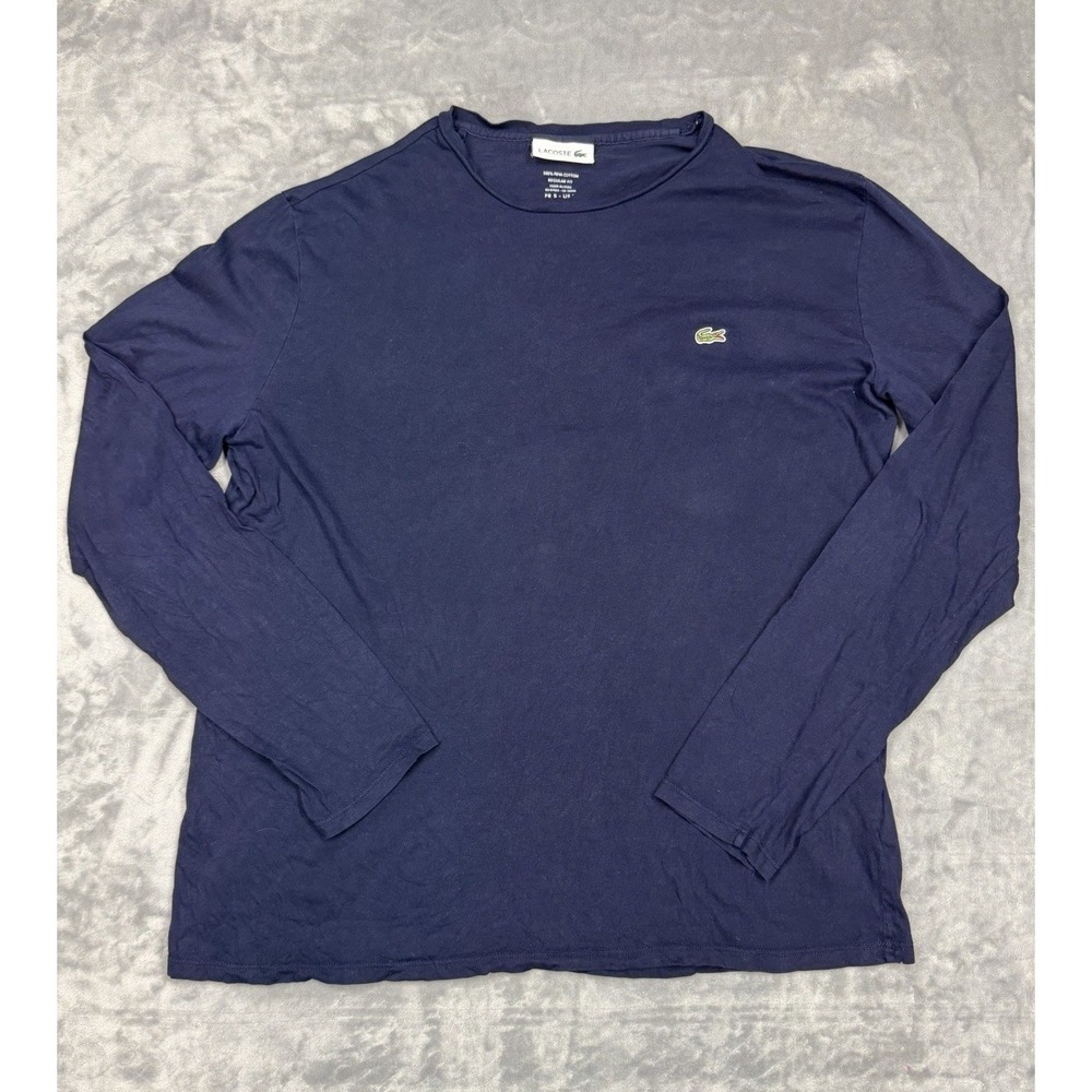 Lacoste Men's L Regular Fit Blue Cotton Knit Logo Crew Neck Long Sleeve T-Shirt